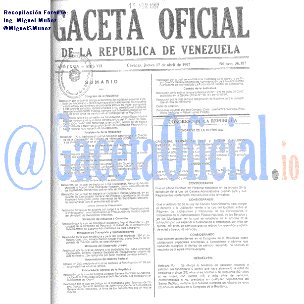 Gaceta Oficial 36187 del 17 Abril 1997