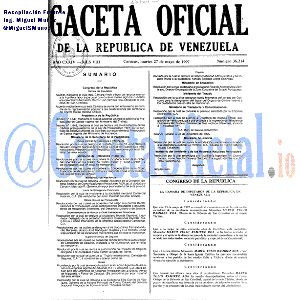 Gaceta Oficial 36214 del 27 Mayo 1997