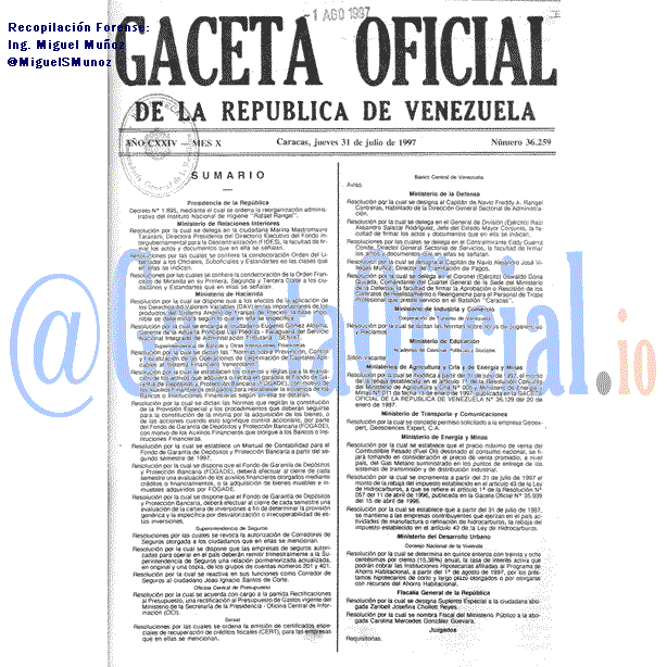Gaceta Oficial 36259 del 31 Julio 1997