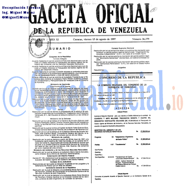 Gaceta Oficial 36270 del 15 Agosto 1997