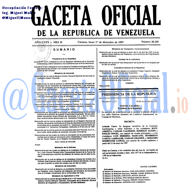 Gaceta Oficial 36345 del 1 Diciembre 1997