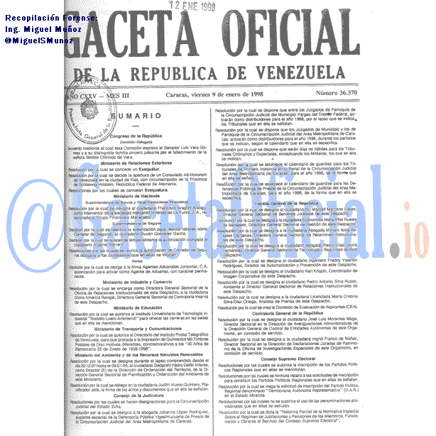 Gaceta Oficial 36370 del 9 Enero 1998