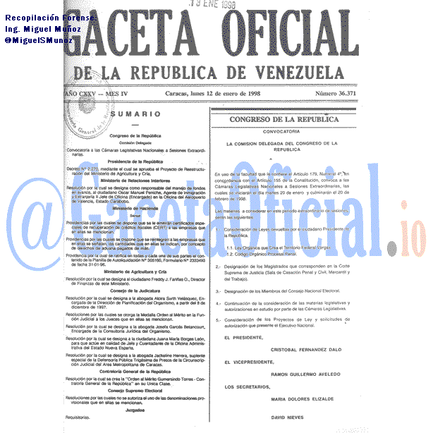 Gaceta Oficial 36371 del 12 Enero 1998