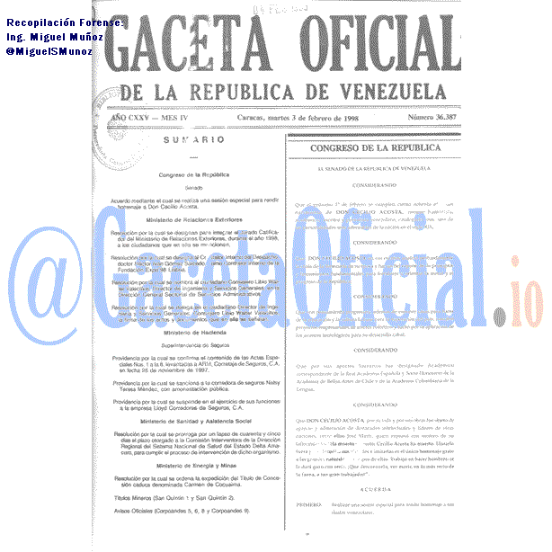 Gaceta Oficial 36387 del 3 Febrero 1998
