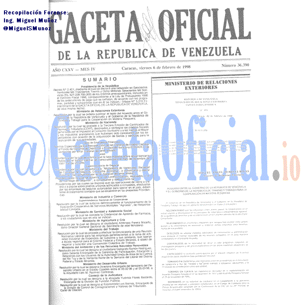 Gaceta Oficial 36390 del 6 Febrero 1998