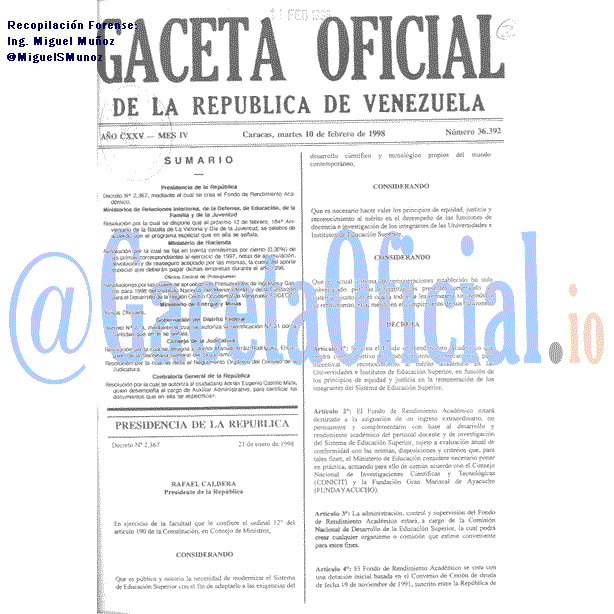 Gaceta Oficial 36392 del 10 Febrero 1998