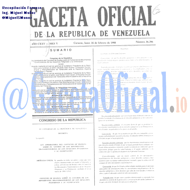 Gaceta Oficial 36396 del 16 Febrero 1998