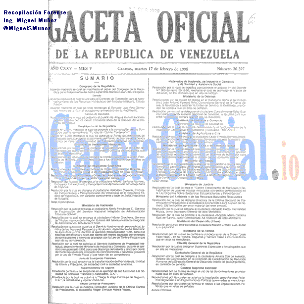 Gaceta Oficial 36397 del 17 Febrero 1998