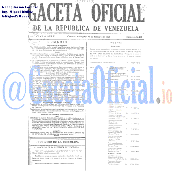 Gaceta Oficial 36401 del 25 Febrero 1998