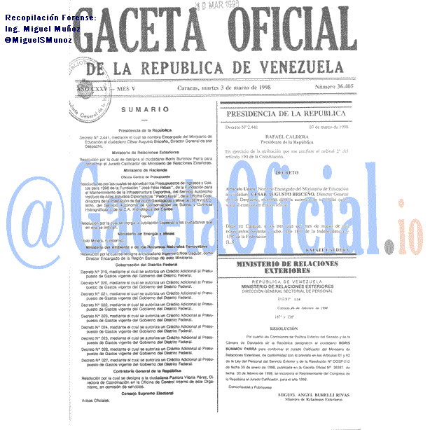 Gaceta Oficial 36405 del 3 Marzo 1998