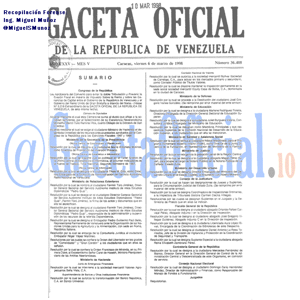 Gaceta Oficial 36408 del 6 Marzo 1998