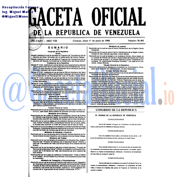 Gaceta Oficial 36465 del 1 Junio 1998