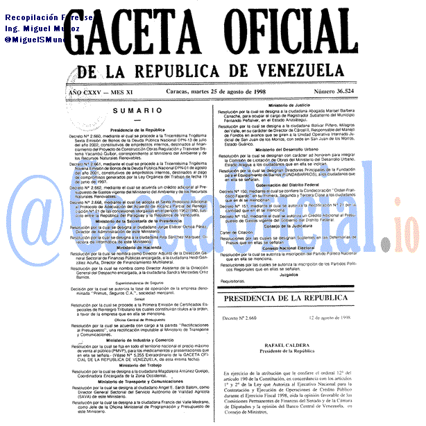 Gaceta Oficial 36524 del 25 Agosto 1998