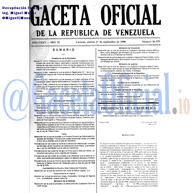 Gaceta Oficial 36529 del 1 Septiembre 1998