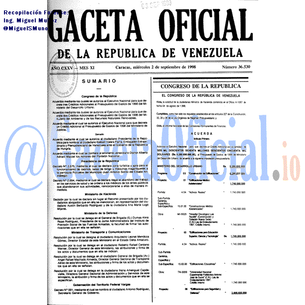 Gaceta Oficial 36530 del 2 Septiembre 1998