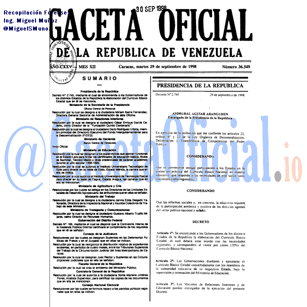 Gaceta Oficial 36549 del 29 Septiembre 1998
