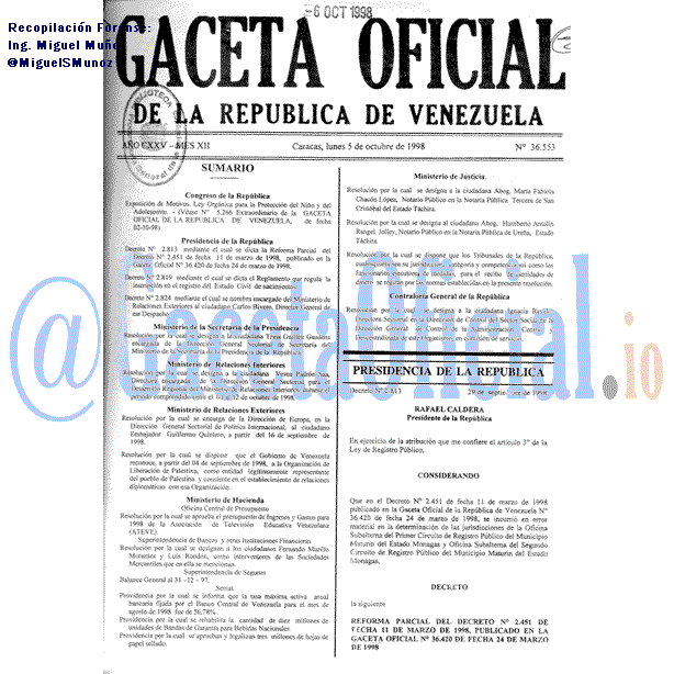 Gaceta Oficial 36553 del 5 Octubre 1998