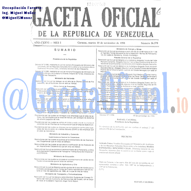 Gaceta Oficial 36578 del 10 Noviembre 1998