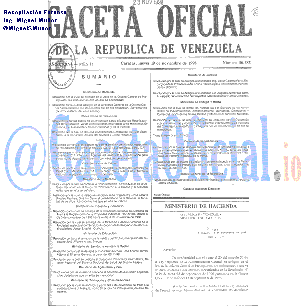 Gaceta Oficial 36585 del 19 Noviembre 1998