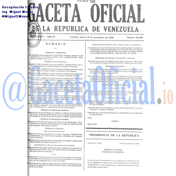 Gaceta Oficial 36590 del 26 Noviembre 1998