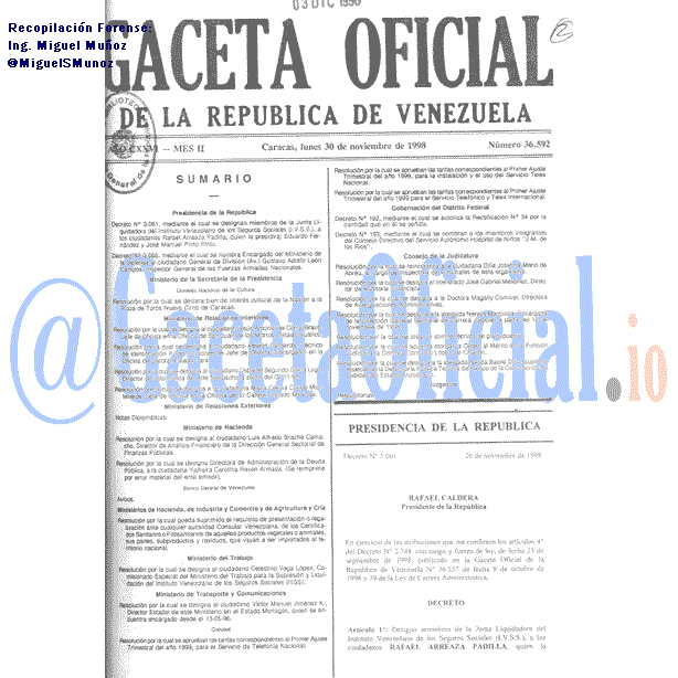 Gaceta Oficial 36592 del 30 Noviembre 1998