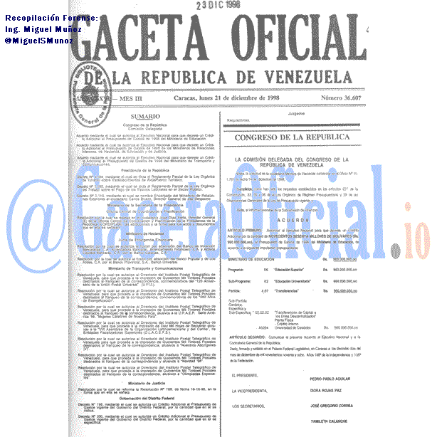 Gaceta Oficial 36607 del 21 Diciembre 1998