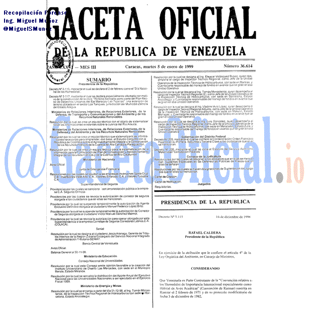 Gaceta Oficial 36614 del 5 Enero 1999