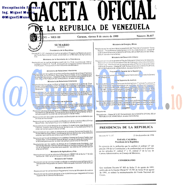 Gaceta Oficial 36617 del 8 Enero 1999