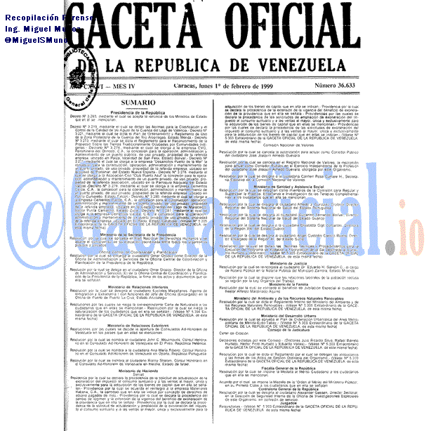Gaceta Oficial 36633 del 1 Febrero 1999