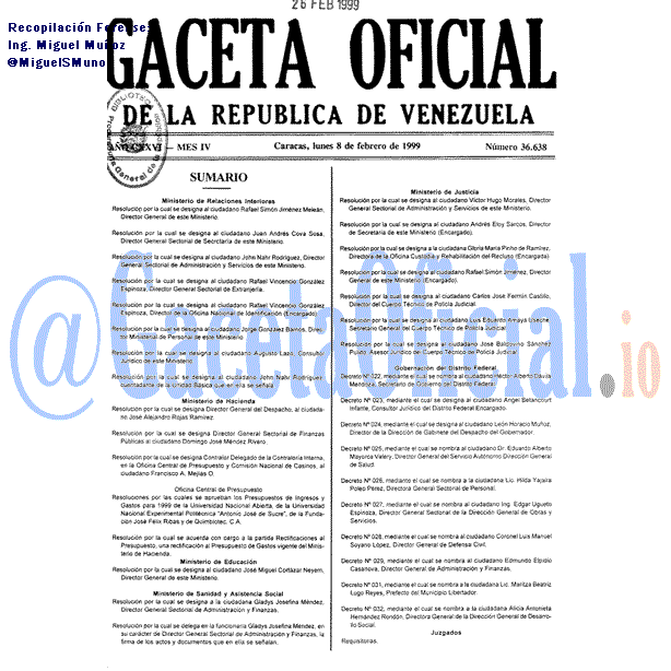 Gaceta Oficial 36638 del 8 Febrero 1999