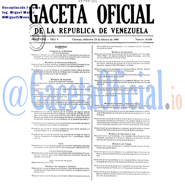 Gaceta Oficial 36648 del 24 Febrero 1999