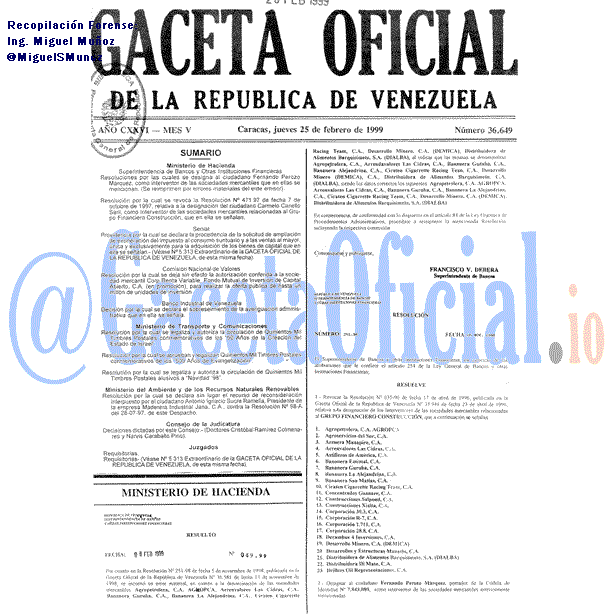 Gaceta Oficial 36649 del 25 Febrero 1999