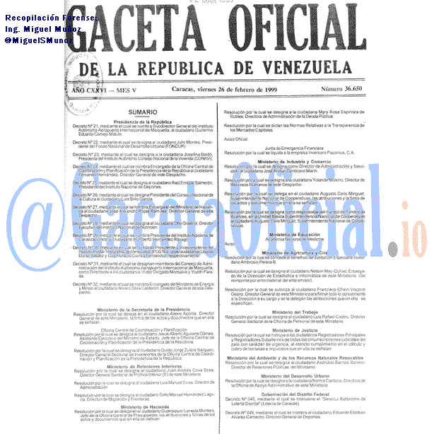 Gaceta Oficial 36650 del 26 Febrero 1999