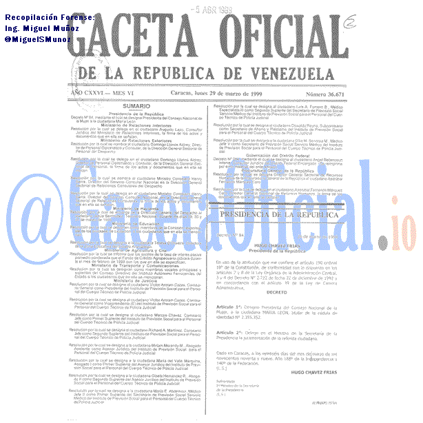 Gaceta Oficial 36671 del 29 Marzo 1999