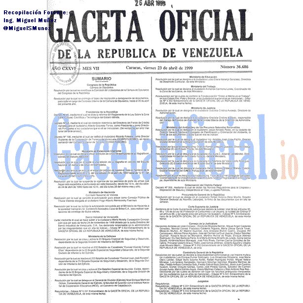 Gaceta Oficial 36686 del 23 Abril 1999