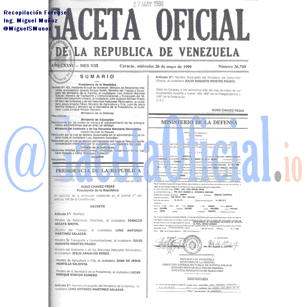 Gaceta Oficial 36709 del 26 Mayo 1999