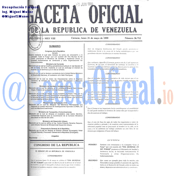 Gaceta Oficial 36712 del 31 Mayo 1999