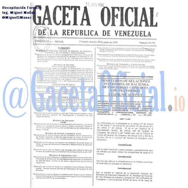 Gaceta Oficial 36723 del 15 Junio 1999