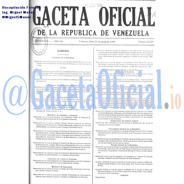 Gaceta Oficial 36727 del 21 Junio 1999