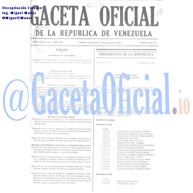 Gaceta Oficial 36729 del 23 Junio 1999