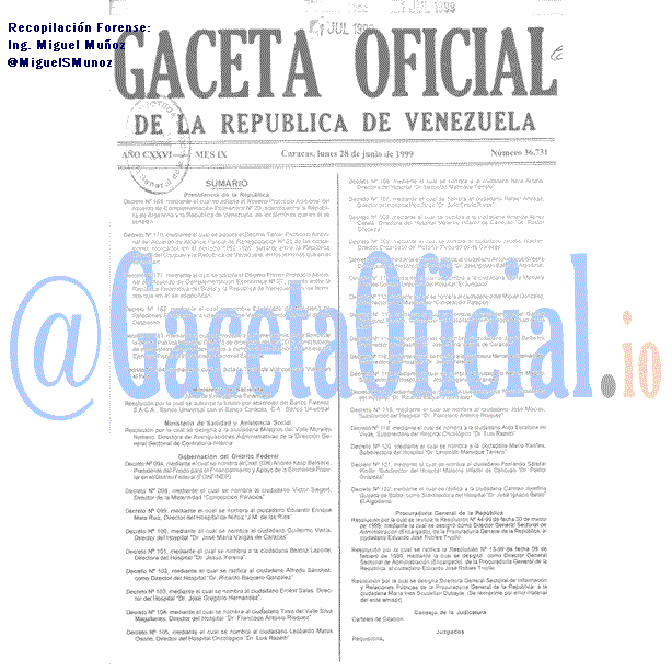 Gaceta Oficial 36731 del 28 Junio 1999
