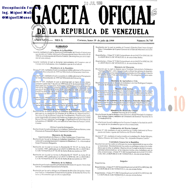 Gaceta Oficial 36745 del 19 Julio 1999