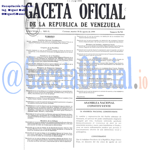 Gaceta Oficial 36761 del 10 Agosto 1999