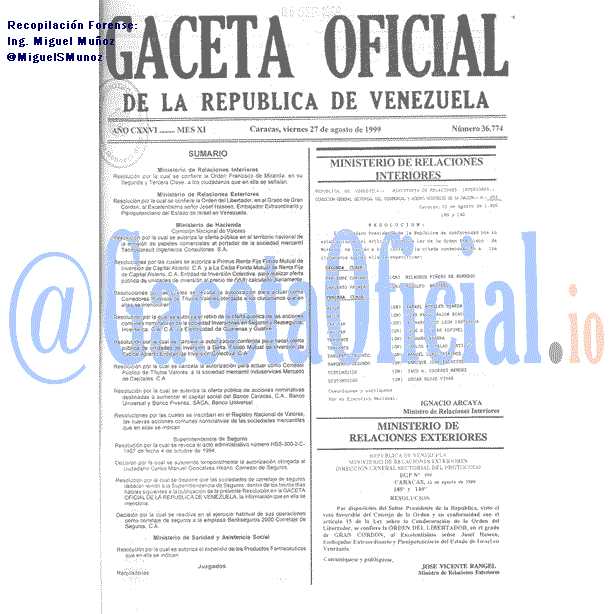Gaceta Oficial 36774 del 27 Agosto 1999
