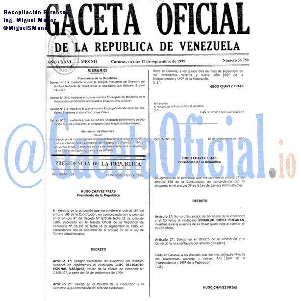 Gaceta Oficial 36789 del 17 Septiembre 1999