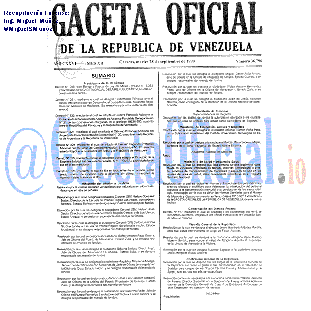 Gaceta Oficial 36796 del 28 Septiembre 1999