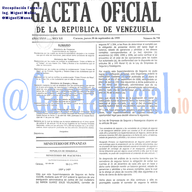Gaceta Oficial 36798 del 30 Septiembre 1999