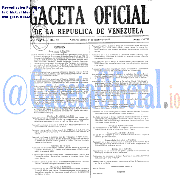 Gaceta Oficial 36799 del 1 Octubre 1999