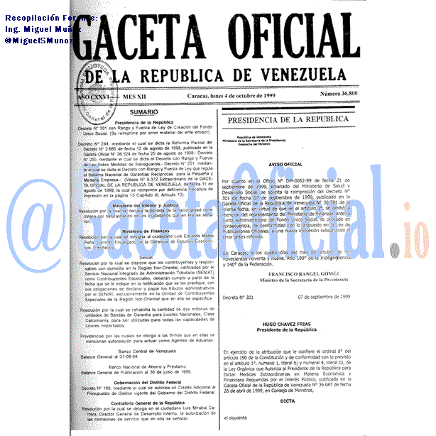 Gaceta Oficial 36800 del 4 Octubre 1999