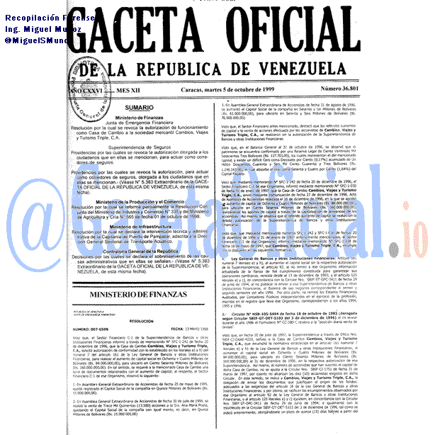 Gaceta Oficial 36801 del 5 Octubre 1999